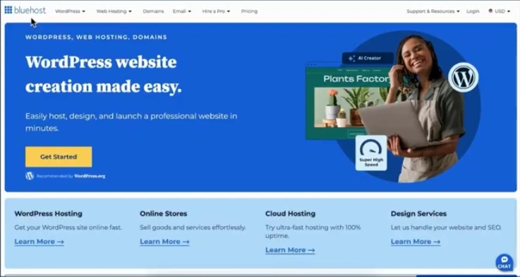 Go to Bluehost’s official website