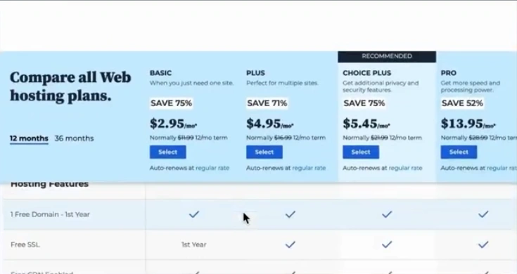 You will be redirected to the Bluehost plans page