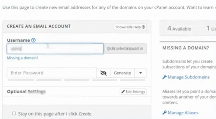 In the Create New Email Address page