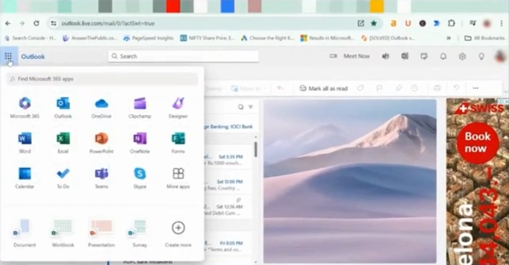 Open Outlook and click the App Launcher icon