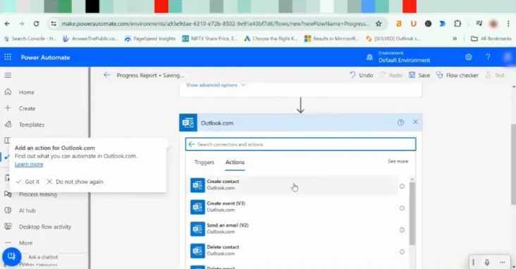 Enter Outlook and select your app