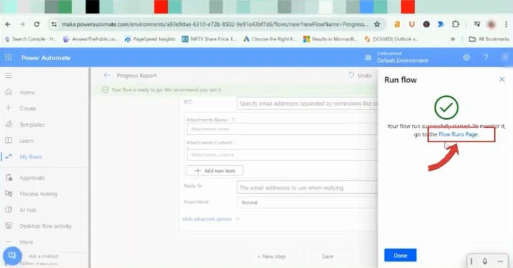 Click on the Flow Runs Page