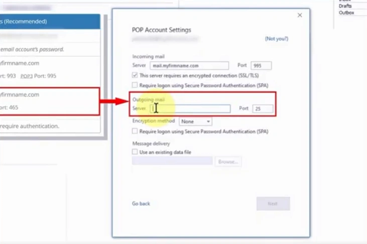 Go to the Outgoing Mail Server