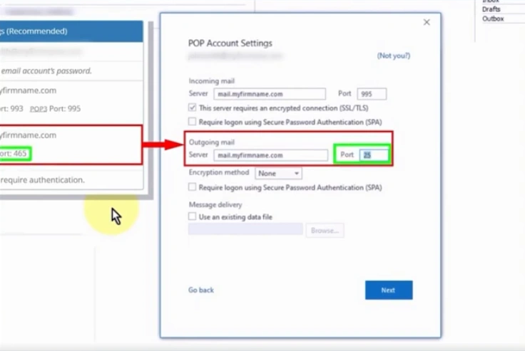 Enter “465” in the Port.