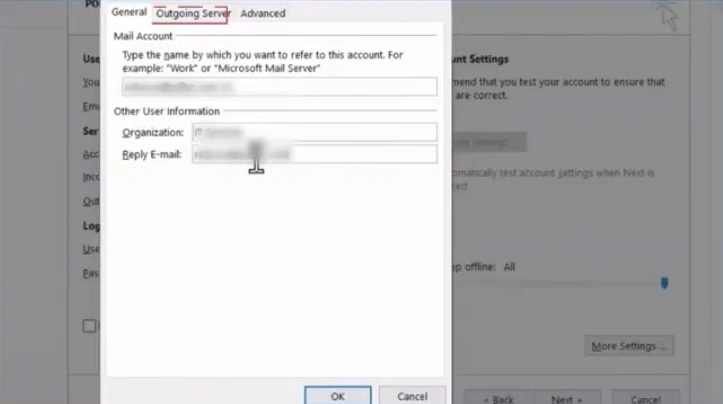 Open the Outgoing Server tab