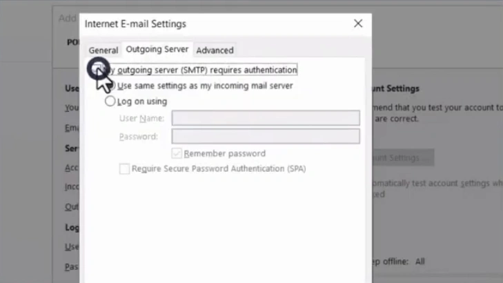 Check the “My outgoing server