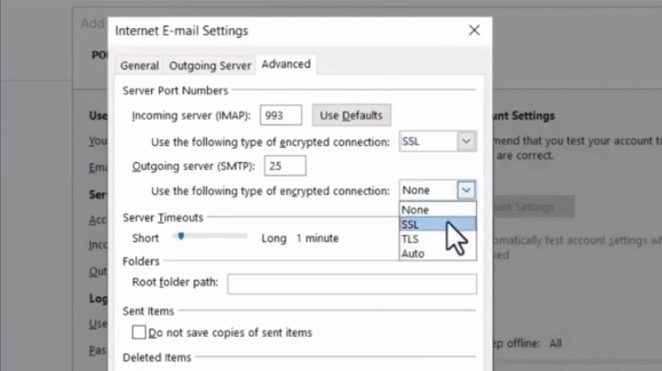 In the outgoing server field