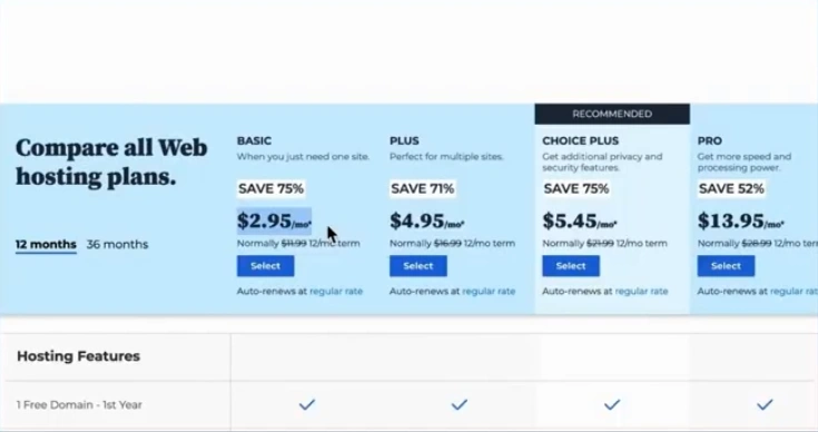 Choose a plan to create a domain