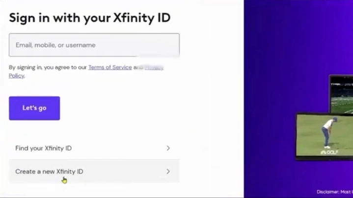 Create a new Xfinity ID option