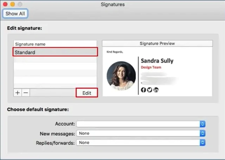 After selecting the signature, click “Edit.