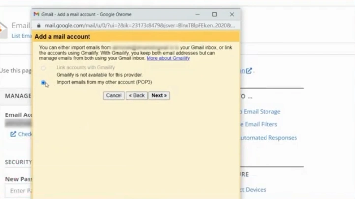 Select the radio button next to Import emails from my other account (POP3)