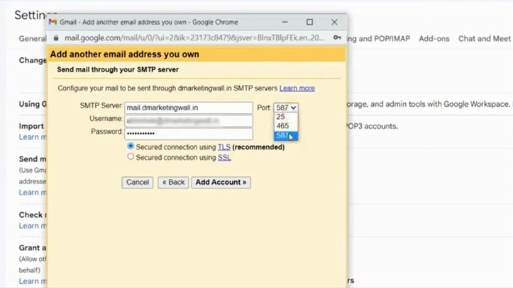 Select “465” for the Port