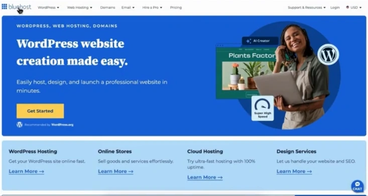 Visit the official Bluehost site