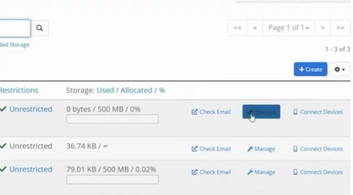 click Manage next to the email address you created