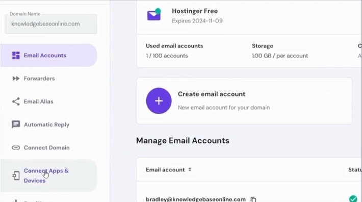 On the email dashboard, click on Connect Apps & Devices