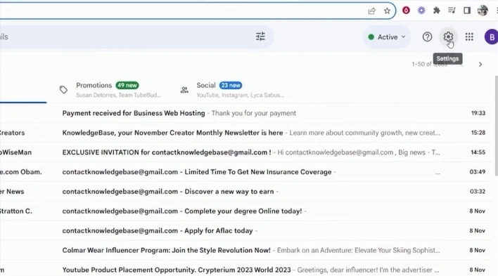 Go to Gmail, and click on the Settings icon
