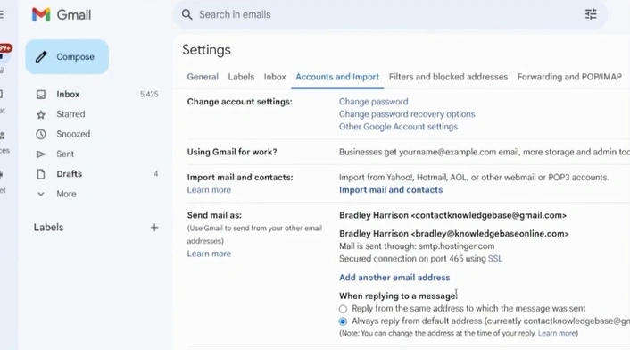 Click See all settings, then open the Accounts and Import tab