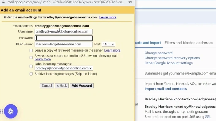 Enter the mail settings for