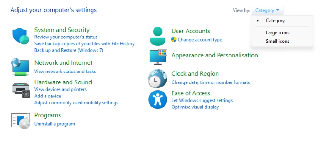 Large icons option from the category