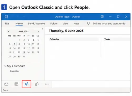 Outlook classic Home tab, click New Contact Group